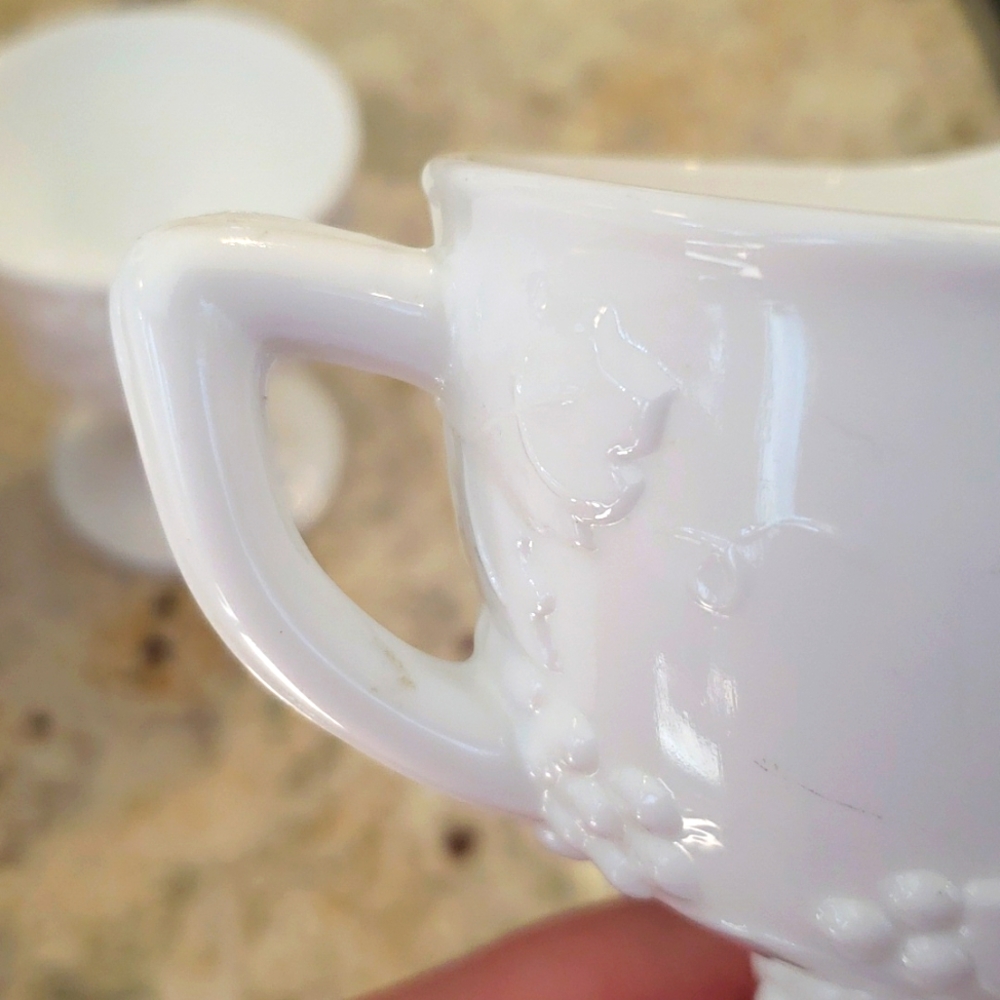 Antique Milk Glass Cup/Sugar Bowl and Creamer - Picture 7 of 12